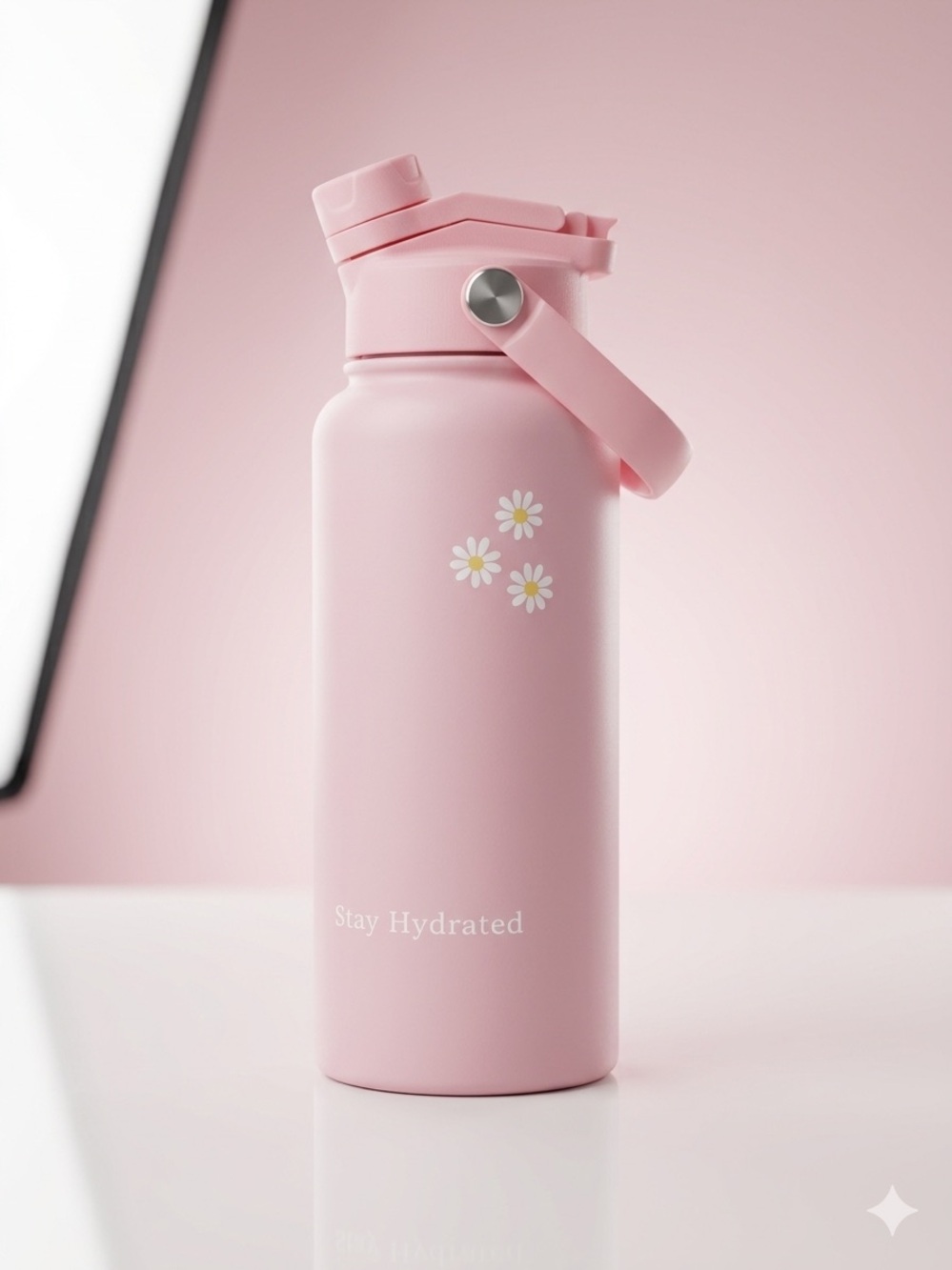 Diesel Pink Daisy Stainless Steel Water Bottle with Handle